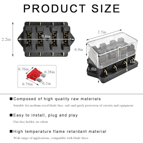Yourkar 4 Way Blade Fuse Block Box Holder, 4 Circuit Fuse Box with Blade Fuses Screws Fuse Extractor Label, 10-32V DC Waterproof Marine Power Distribution Panel for Car Truck SUV - color: 4 Way
