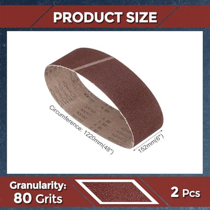 2 Pcs Sanding Belts 6 x 48 Inch 80 Grit Aluminum Oxide - size: 6 x 48 Inch(80 Grits)