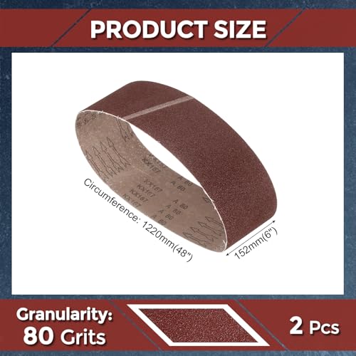 2 Pcs Sanding Belts 6 x 48 Inch 80 Grit Aluminum Oxide - size: 6 x 48 Inch(80 Grits)