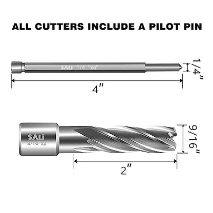 SALI Annular Cutter Diameter 9/16 Inch with Weldon Shank 3/4" (with 2 Flats) Cutting Depth 2" Mag Drill Bit for Magnetic Drill Press HSS Fully Ground Drill with One 1/4"*4" Pilot Pin… - size: 9/16"*2"