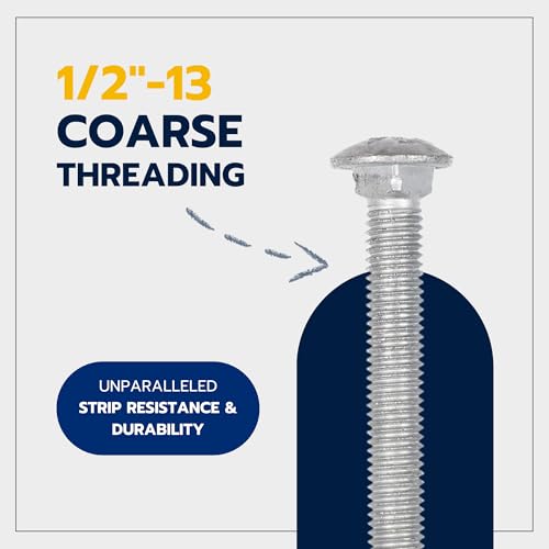 1/2" x 5" (25 Pack) Galvanized Carriage Bolt Kit Grade 307A Includes 1/2" USS Flat Washers (25 pcs) and 1/2"-13 Hex Nuts (25 pcs), Hot Dip Galvanized for Exterior Use by Makers Bolt - size: 1/2 x 5