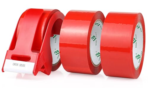 BOMEI PACK Red Heavy Duty Packing Tape 3 Rolls, 1.88 inches Wide, 55yds Length per roll, Red Refill for Packaging and Shipping for Carton Sealing Tape - color: red