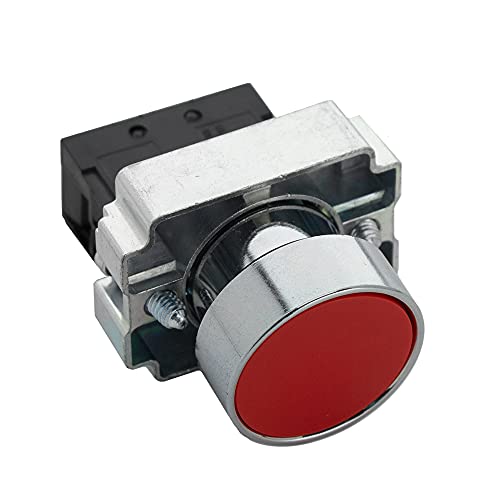 Momentary Push Button Switch with Flat Head, N/C - On/Off, Self-Resetting Start Stop Button for Home and Industrial Use (Red) - size: Red