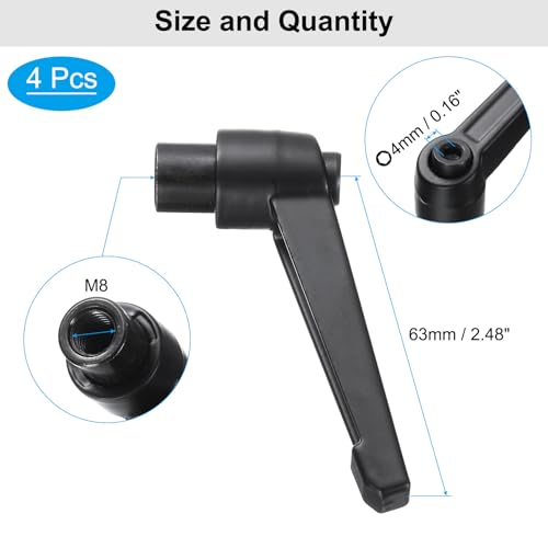 uxcell 4pcs Clamping Lever Adjustable Handles M8 Metric Female Thread Level Handle Hand Knobs Quick Release Black for Lathe Machinery - size: M8