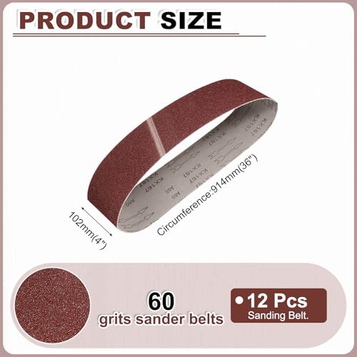 HARFINGTON 4 x 36 Inch Sanding Belts, 12 Pcs 60 Grits Aluminum Oxide Abrasive Belt Sander File Belt for Woodworking, Metal Polishing, Knife Sharpener - size: 4 x 36 Inch(60 Grit)