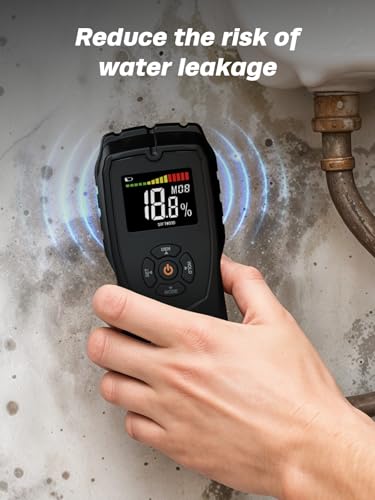 Moisture Meter Damp Meter Pinless Wood Moisture Meter for Walls Logs Firewood and Building Material, 4 Mode 9 Density Settings, Non-Destructive Moisture Detector with Backlit LCD and Alerts (Black) - style: Pinless