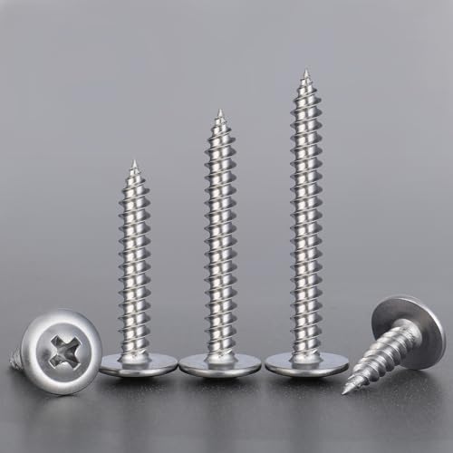 VGBUY 150Pcs #8x1 Wood Screws Phillips Modified Truss Head Stainless Steel 410 Quick Metal Self Tapping Screws - color: Silver, size: #8 x 1 inch