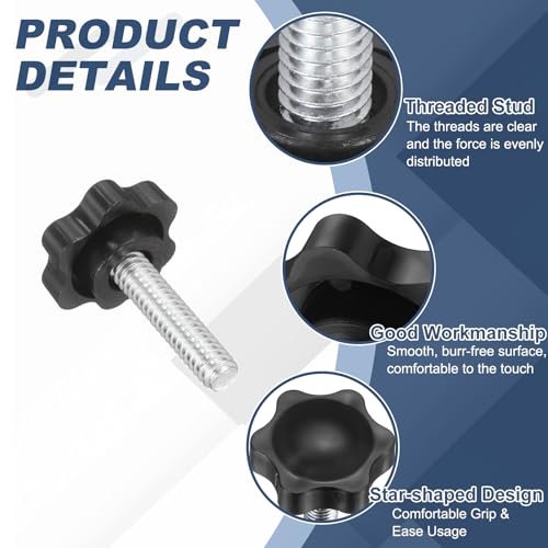 uxcell 10Pcs 1/4"-20 Star Knobs 1" Threaded Stud Male Clamping Knobs - size: 1/4"-20, 1"