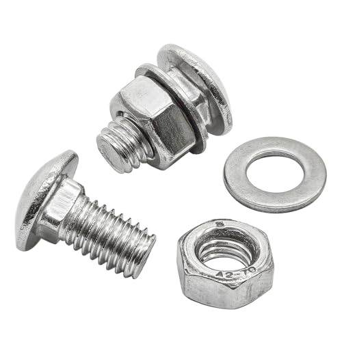 M6 x 12mm Carriage Bolts Kit,304 Stainless Steel Round Head Square Neck Carriage Bolts with Hex Nuts and Flat Washers,Full Thread,Silver(20Sets) - size: M6 x 12mm