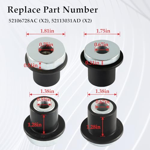 FUSCH 4PCS Steering Rack and Pinion Mount Bushing Compatible with 2000-2012 Dodge Ram 1500 Replace #: 52106728AC 52113031AD