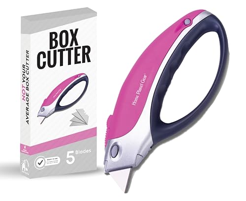 Pink Box Cutter Retractable Utility Knife - Heavy Duty Box Cutter Knife Cardboard Cutter - Box Opener Razor Blades Knife with 5 Sharp Utility Blades - color: Pink