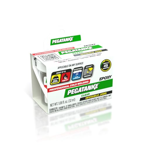 PEGATANKE - Transparent 2 Part Epoxy Resin | Professional Cold Weld Adhesive | High Strength Metal Glue for Fuel Tanks | General Repair & Plastic | High Temperature Epoxy for Welding Bonds (1.08 oz)