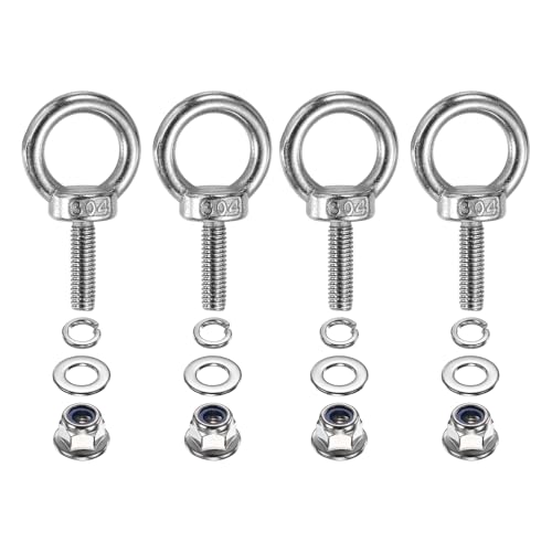 PATIKIL M6 x 20mm Shoulder Eye Bolt, 4 Pcs 304 Stainless Steel Lifting Ring Threaded Eye Bolt with Flange Lock Nuts Spring and Flat Washers for Hanging Tie Down Straps Outdoor Indoor - size: M6 x 20mm