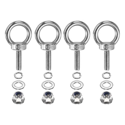 PATIKIL M6 x 20mm Shoulder Eye Bolt, 4 Pcs 304 Stainless Steel Lifting Ring Threaded Eye Bolt with Flange Lock Nuts Spring and Flat Washers for Hanging Tie Down Straps Outdoor Indoor - size: M6 x 20mm