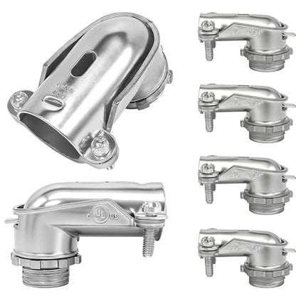 6 PCS 90° Squeeze Connectors AC/MC/Flex 3/8 90 Degree Elbow Cable Connector, Flexible Metal Conduit Fitting 3/8 Inch, Zinc Die Cast, UL Certification - size: 3/8in