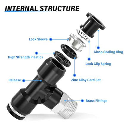 TAILONZ 6mm OD x 1/4" MNPT Push to Connect Branch Tee Fitting 10Pcs - size: 6mmOD x 1/4"MNPT