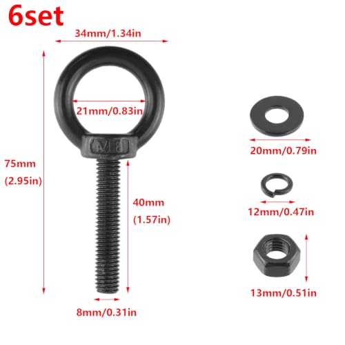 Antrader Lifting Shoulder Eye Bolts,M8 Eye Bolt,M8 x 40mm,Black,6 Sets - size: M8 x 40mm