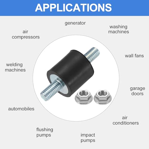 uxcell 4Pcs M5 x 10mm Rubber Mounts, 15 x 15mm Cylindrical Anti Vibration Isolator Studs Shock Absorber Double Studs with Nuts for Car Bobbin Generator Air Compressors - size: M5 x 10mm, 15 x 15mm