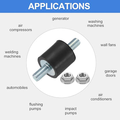 uxcell 4Pcs M5 x 10mm Rubber Mounts, 15 x 15mm Cylindrical Anti Vibration Isolator Studs Shock Absorber Double Studs with Nuts for Car Bobbin Generator Air Compressors - size: M5 x 10mm, 15 x 15mm