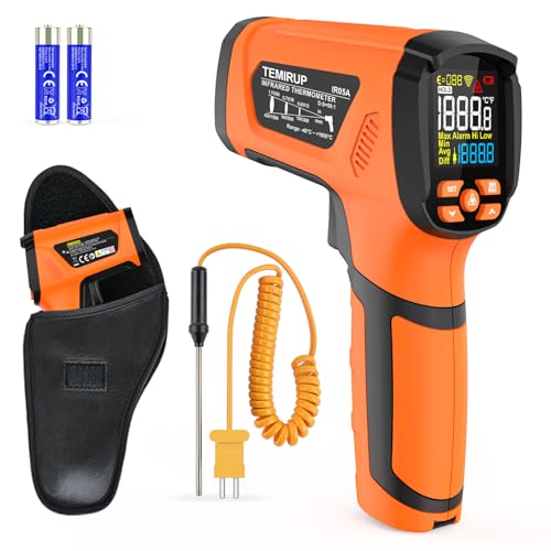Infrared Thermometer Temperature Gun,-40℉~2912℉ Pyrometer, 50:1 High Temp Thermometer with Thermocouple Probe, Non-Contact Digital IR Laser Thermometer for Industrial HVAC Forge Metal