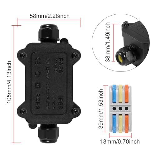 2PCS Junction Box Waterproof IP68, 2 Way Outdoor Junction Box - color: 2pcs, 2 way