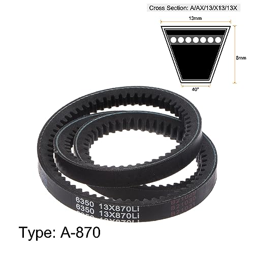 HARFINGTON 2pcs 13x870 Cogged V-Belts AX Section Drive Raw Edge Belt 870mm Inner Girth 13mm Width 8mm Thickness EPDM for Power Transmission - size: 870mm