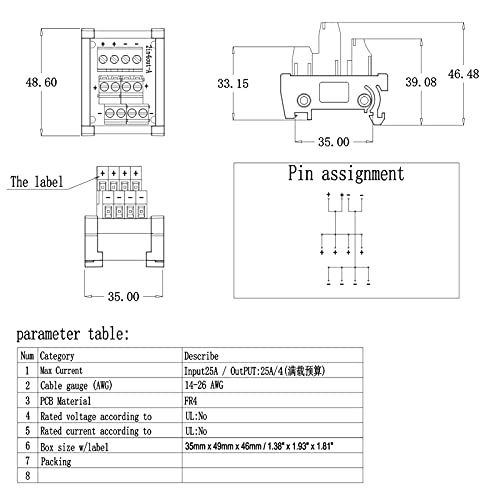 2 in 4 Out 25A DIN Rail Terminal Blocks Distribution Breakout - style: 2 IN 4 OUT