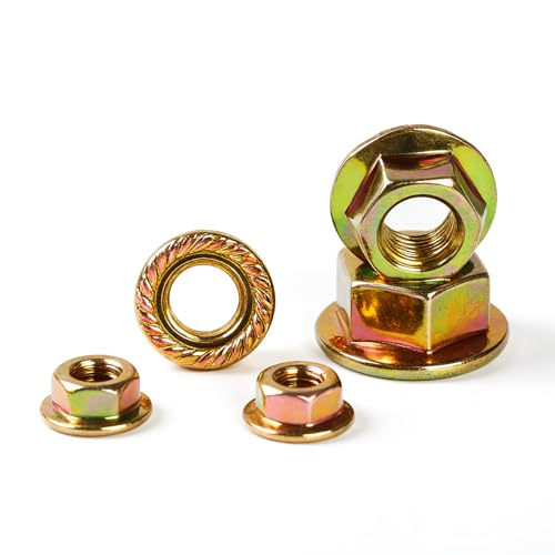M8-1.25mm Anti-Loosening Serrated Hex Flange Lock Nuts (Yellow Zinc Plated, Full Thread) - 30 Pcs - size: M8-1.25(30PCS)