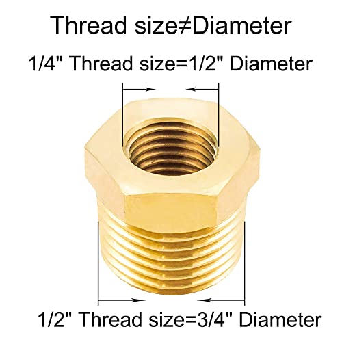 Joywayus 10Pcs Brass Reducing Hex Bushing 1/2" NPT Male to 1/4" NPT Female - size: 1/2" NPT Male x 1/4" NPT Female, style: 10PCS