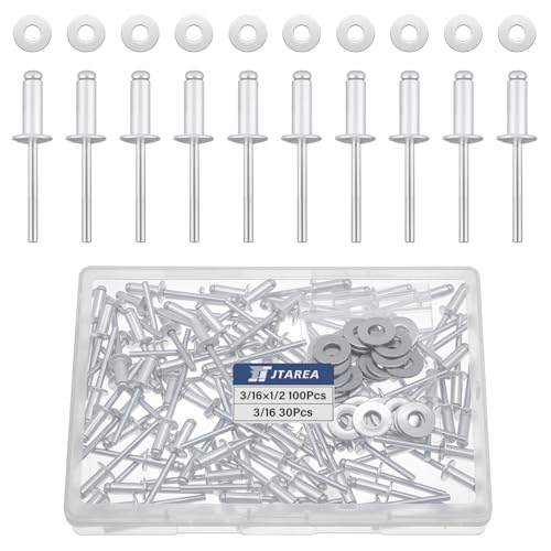 130pcs 3/16" x 1/2" Silver Aluminum Pop Rivets with Stainless Steel Washers 4.8 x 12.7mm Blind Rivet Assortment Kit - size: 3/16*1/2