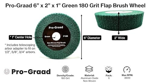 6" x 2" P180 Grit Green Non-Woven Flap Brush Wheel - style: 6" x 2" x 1" Green