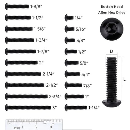1/4-20 x 1/2" (20 Pack) Button Head Socket Cap Screws Bolts, Stainless Steel 304 (18-8), Allen Hex Drive, Coarse Thread, Fully Threaded, Black Coated - size: 1/4-20 x 1/2"
