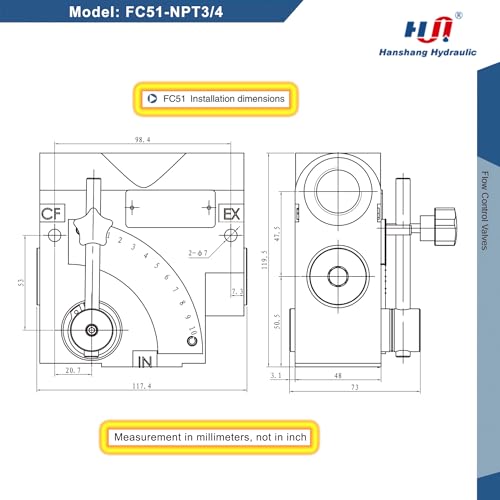 Hydraulic Adjustable Flow Directional Control Valve (3/4" NPT Port, 30 GPM, FC51 without Relief) - size: 3/4" NPT Port, 30 GPM, style: FC51 without Relief