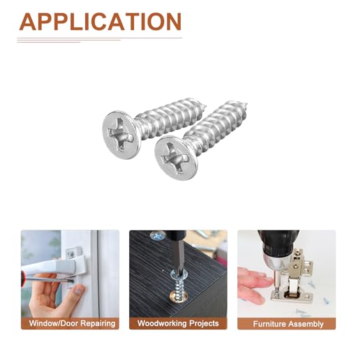 DTGN 100Pcs M4x20mm Flat Head Wood Screws, 304 Stainless Steel Phillips Self Tapping Screws - Good for Woodworking, Furniture - Silver - size: M4x20mm