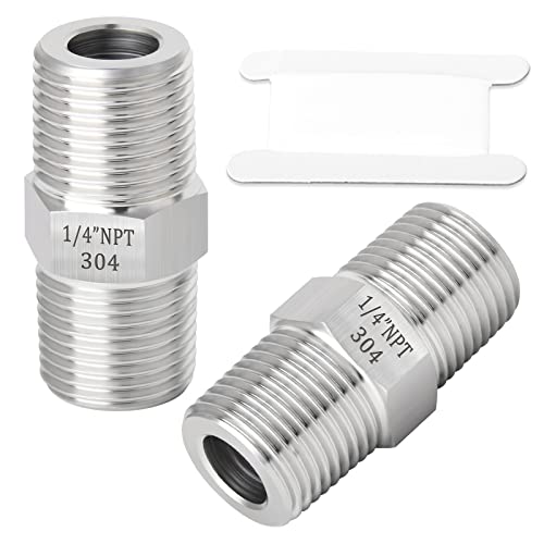 TAISHER 2PCS 304 Stainless Steel Hex Nipple, Pipe Fitting 1/4-Inch Male Pipe x 1/4-Inch Male Pipe - size: 1/4" NPT x 1/4" NPT