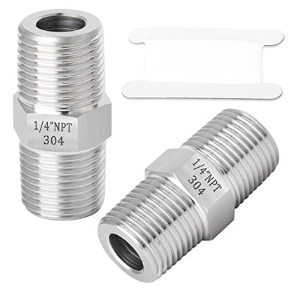 TAISHER 2PCS 304 Stainless Steel Hex Nipple, Pipe Fitting 1/4-Inch Male Pipe x 1/4-Inch Male Pipe - size: 1/4" NPT x 1/4" NPT