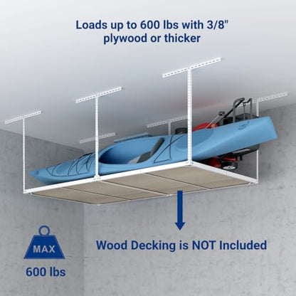 FLEXIMOUNTS 4x8 Overhead Garage Storage Rack, Without Decking, White - color: White