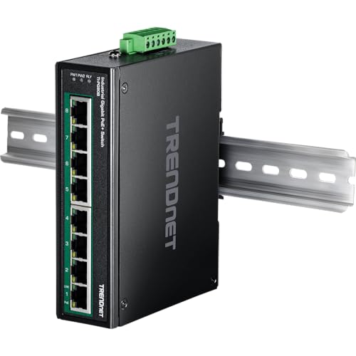 TRENDnet 8-Port Industrial Gigabit PoE+ DIN-Rail Switch, TI-PG80B - style: 8 Port w/ Boost Voltage