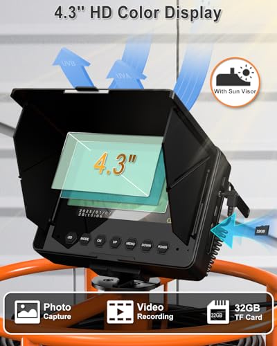 Sewer Camera, IP68 Drain Sewer Pipe Endoscope Camera 4.3" Screen with 32GB DVR,Borescopes Plumbing 8500mah Battery DVR Video Recording for Plumber (Camera 18MM) - size: Camera 18MM