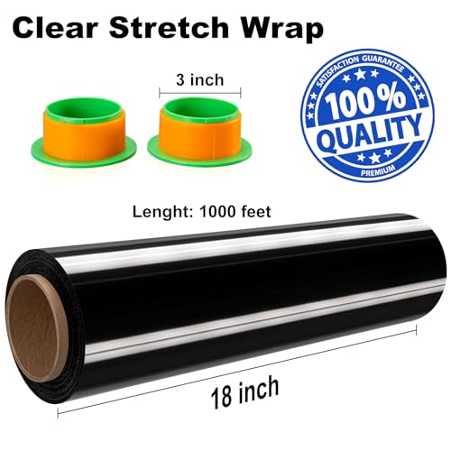 2 Rolls Black Stretch Wrap 18" x 1000FT x 80 Gauge Heavy Duty Film - size: Black, 2 Rolls 18 In x 1000 Ft