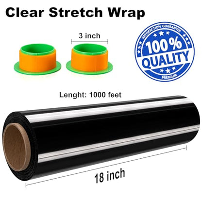 2 Rolls Black Stretch Wrap 18" x 1000FT x 80 Gauge Heavy Duty Film - size: Black, 2 Rolls 18 In x 1000 Ft