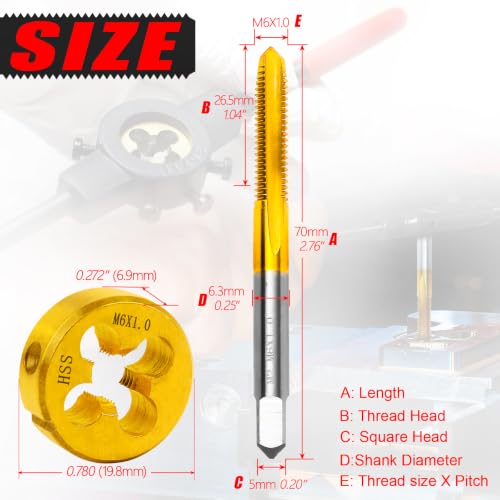 M6 x 1 Metric Tap and Die Set for Metal,M2 HSS Thread Tap & Round Die - size: M6x1