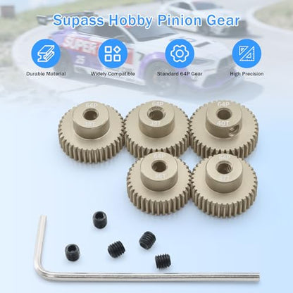 Surpass Hobby 64DP Pinion Gear 3.175mm 36T 37T 38T 39T 40T Motor Gears for 1/10 RC Car Brushed Brushless Motor Parts - size: 36T 37T 38T 39T 40T