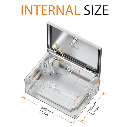 Stainless Steel Enclosure, IP65 Waterproof Electrical Box for Indoor and Outdoor Projects, Includes Mounting Plate and Wall Bracket 350×250×150mm (14"×10"×6") - size: 14"×10"×6"