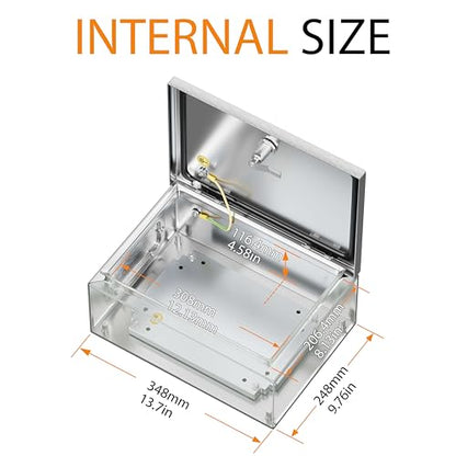Stainless Steel Enclosure, IP65 Waterproof Electrical Box for Indoor and Outdoor Projects, Includes Mounting Plate and Wall Bracket 350×250×150mm (14"×10"×6") - size: 14"×10"×6"