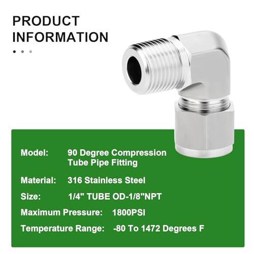TAISHER 1PCS 316 Stainless Steel 90 Degree Compression Tube Pipe Fitting Connector, 1/4" Tube OD x 1/8" NPT Male Adapter - size: 1/4" OD x 1/8" MNPT