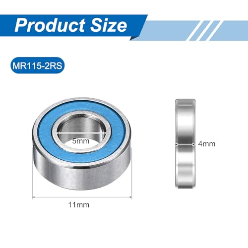 uxcell 10 Pcs MR115-2RS Micro Bearings, 5x11x4mm Chrome Steel, ABEC7 - size: MR115-2RS
