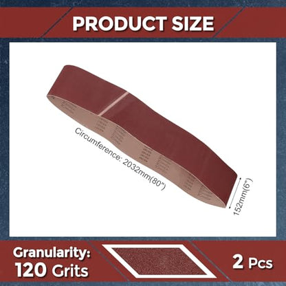 2 Pcs Sanding Belts 6 x 80 Inch 120 Grit Aluminum Oxide - size: 6 x 80 Inch(120 Grits)