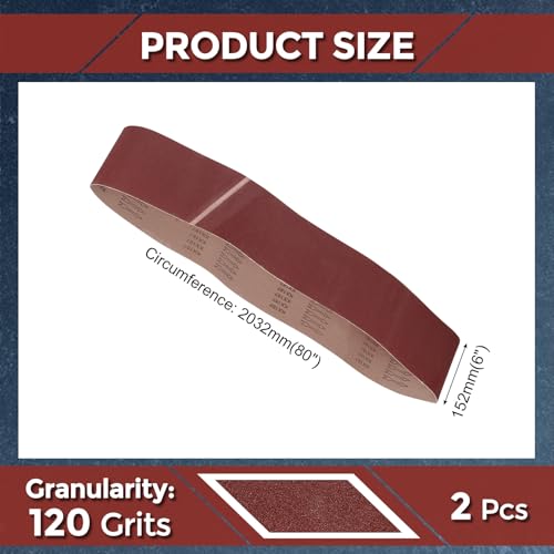 2 Pcs Sanding Belts 6 x 80 Inch 120 Grit Aluminum Oxide - size: 6 x 80 Inch(120 Grits)