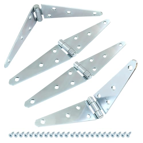 Hordion 4Pcs Strap Hinge Shed Door Hinges, 5 Inch Heavy Duty Gate Hinges Black Tee Hinge with Screws for Wood Gate Cabinet Door, Silver - size: 5 Inch, 4Pcs